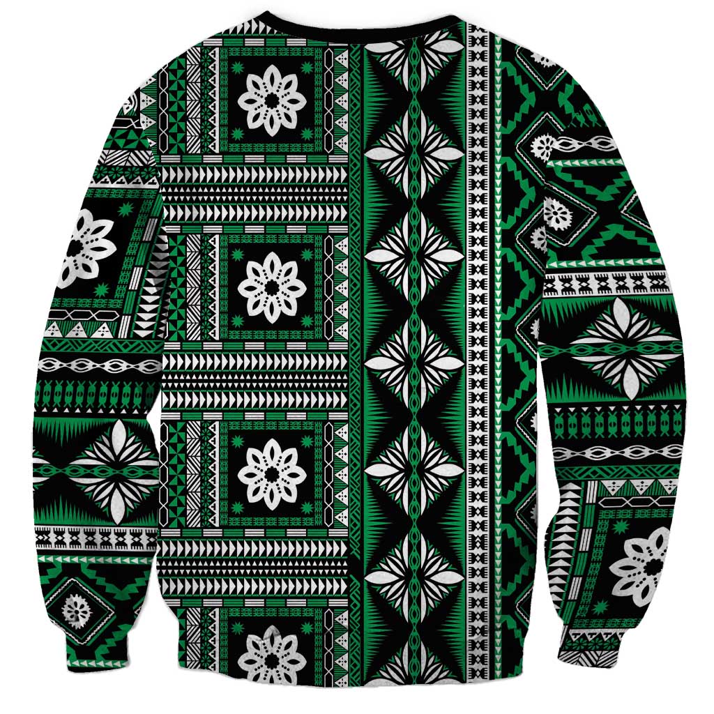 Fiji Masi Tapa Pattern Green Sweatshirt - Polynesian Pride