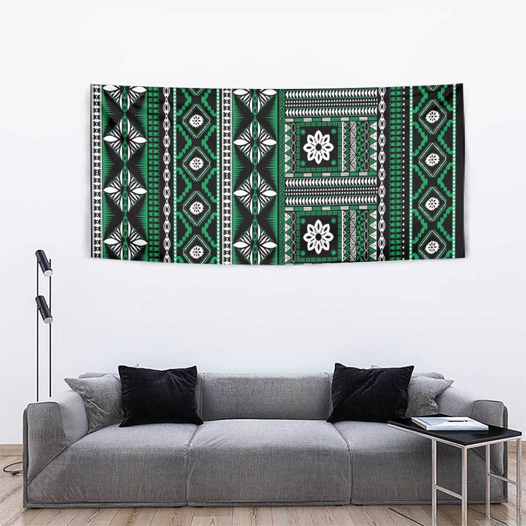 Fiji Masi Tapa Pattern Green Tapestry - Polynesian Pride