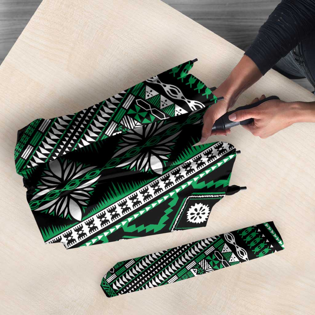 Fiji Masi Tapa Pattern Green Umbrella - Polynesian Pride