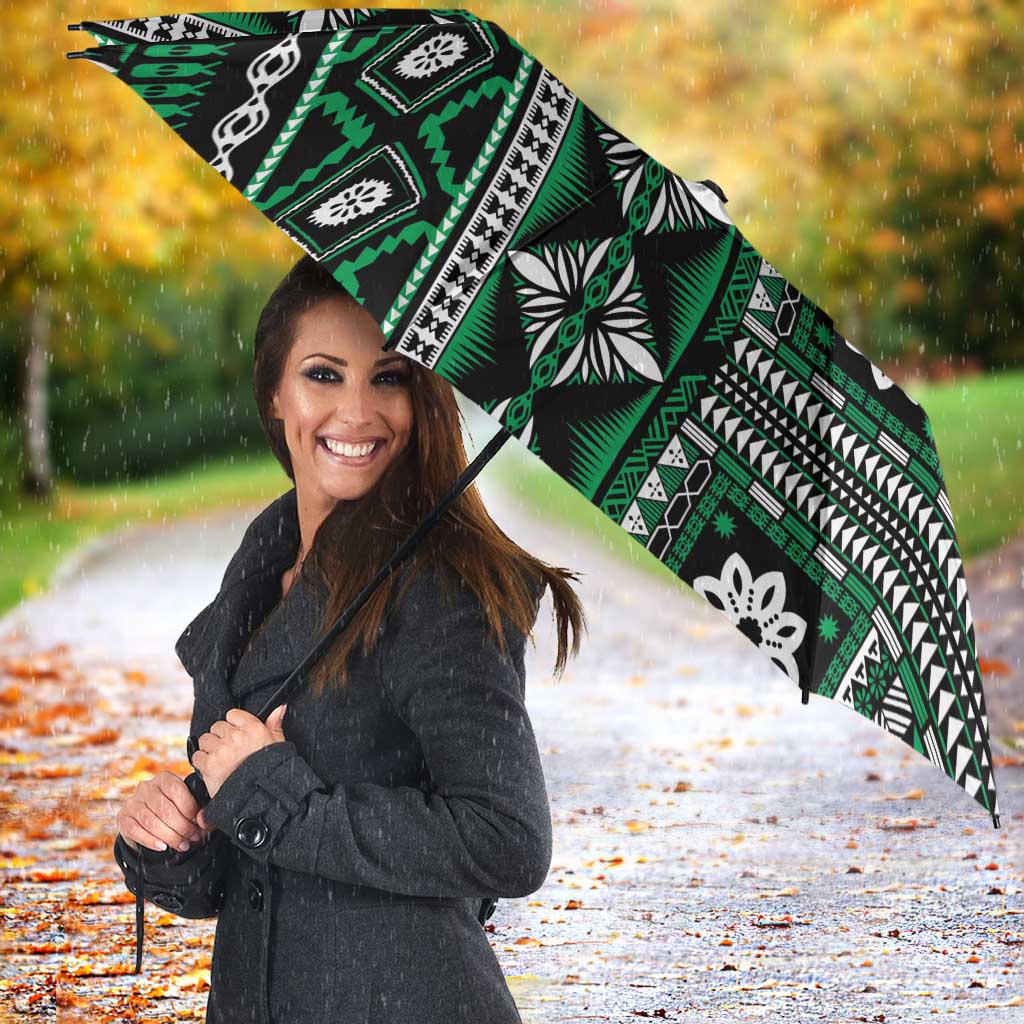 Fiji Masi Tapa Pattern Green Umbrella - Polynesian Pride