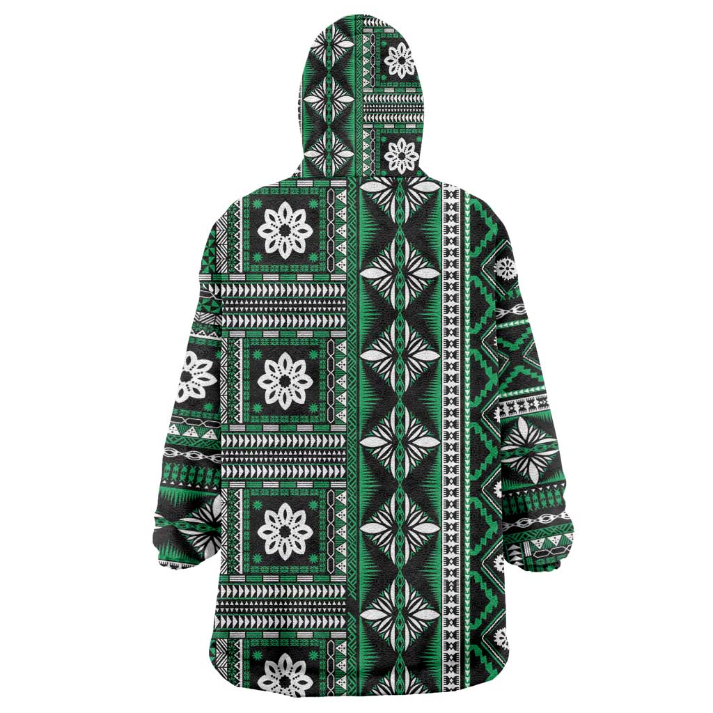 Fiji Masi Tapa Pattern Green Wearable Blanket Hoodie - Polynesian Pride
