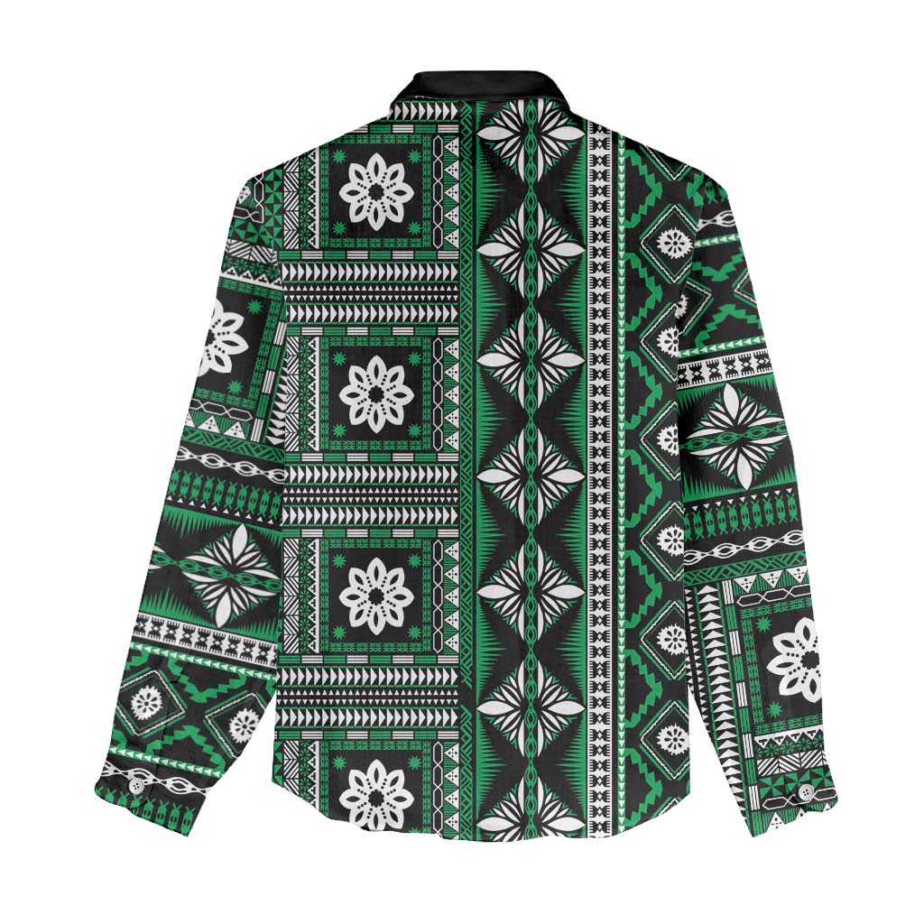 Fiji Masi Tapa Pattern Green Women Casual Shirt - Polynesian Pride