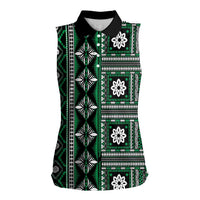 Fiji Masi Tapa Pattern Green Women Sleeveless Polo Shirt - Polynesian Pride