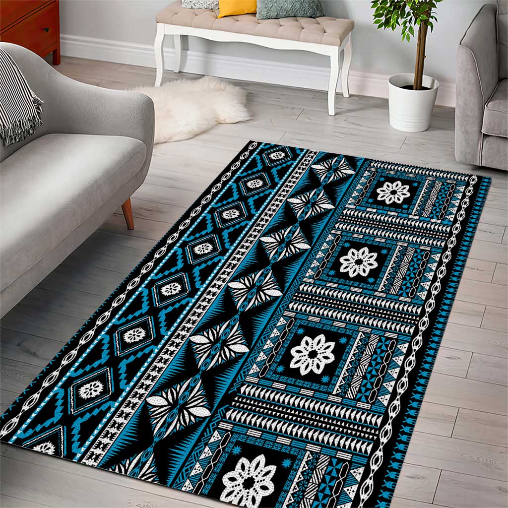 Fiji Masi Tapa Pattern Blue Area Rug LT01 - Polynesian Pride