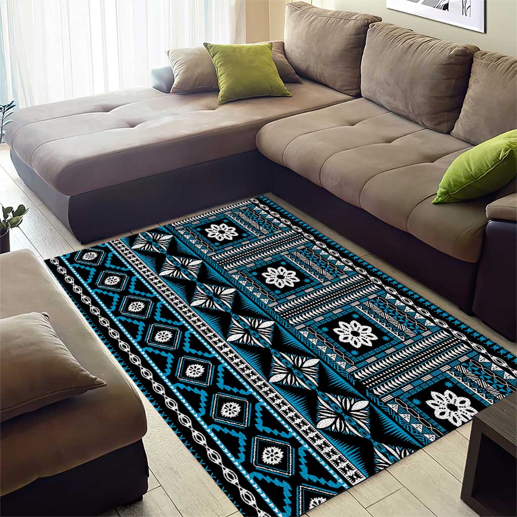 Fiji Masi Tapa Pattern Blue Area Rug LT01 - Polynesian Pride