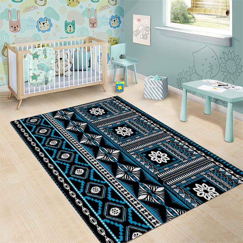 Fiji Masi Tapa Pattern Blue Area Rug LT01 - Polynesian Pride