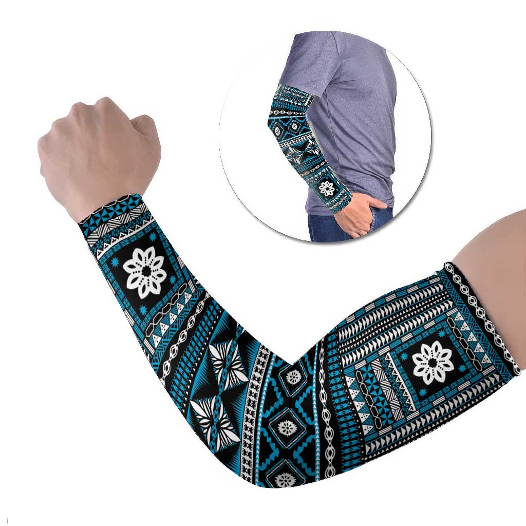 Fiji Masi Tapa Pattern Blue Arm Sleeves - Polynesian Pride