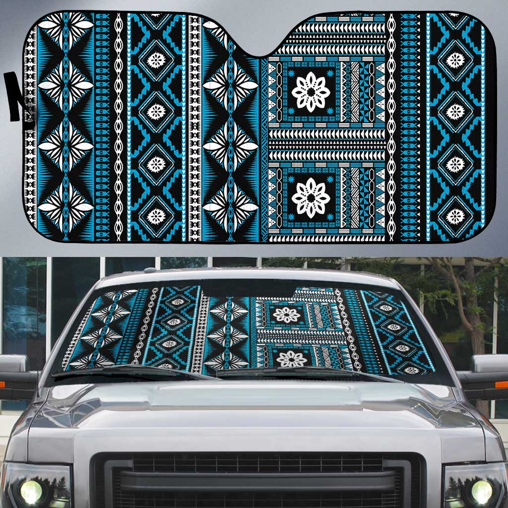 Fiji Masi Tapa Pattern Blue Auto Sun Shade - Polynesian Pride