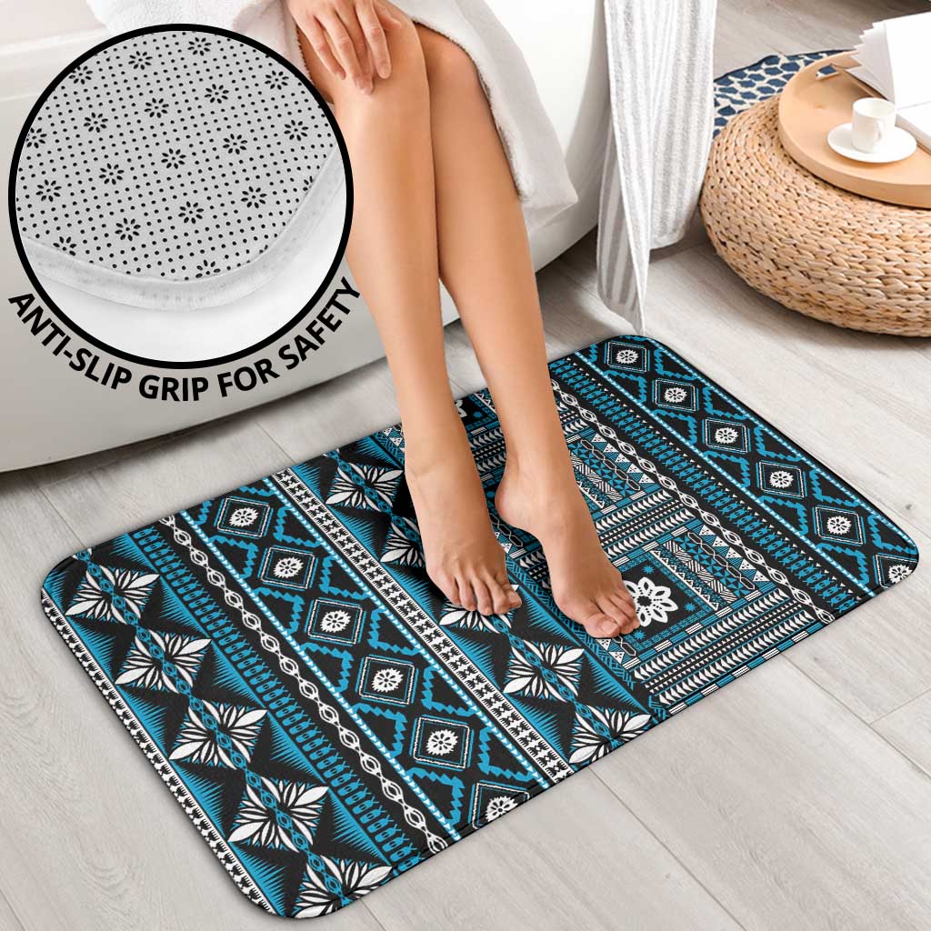 Fiji Masi Tapa Pattern Blue Bathroom Set - Polynesian Pride