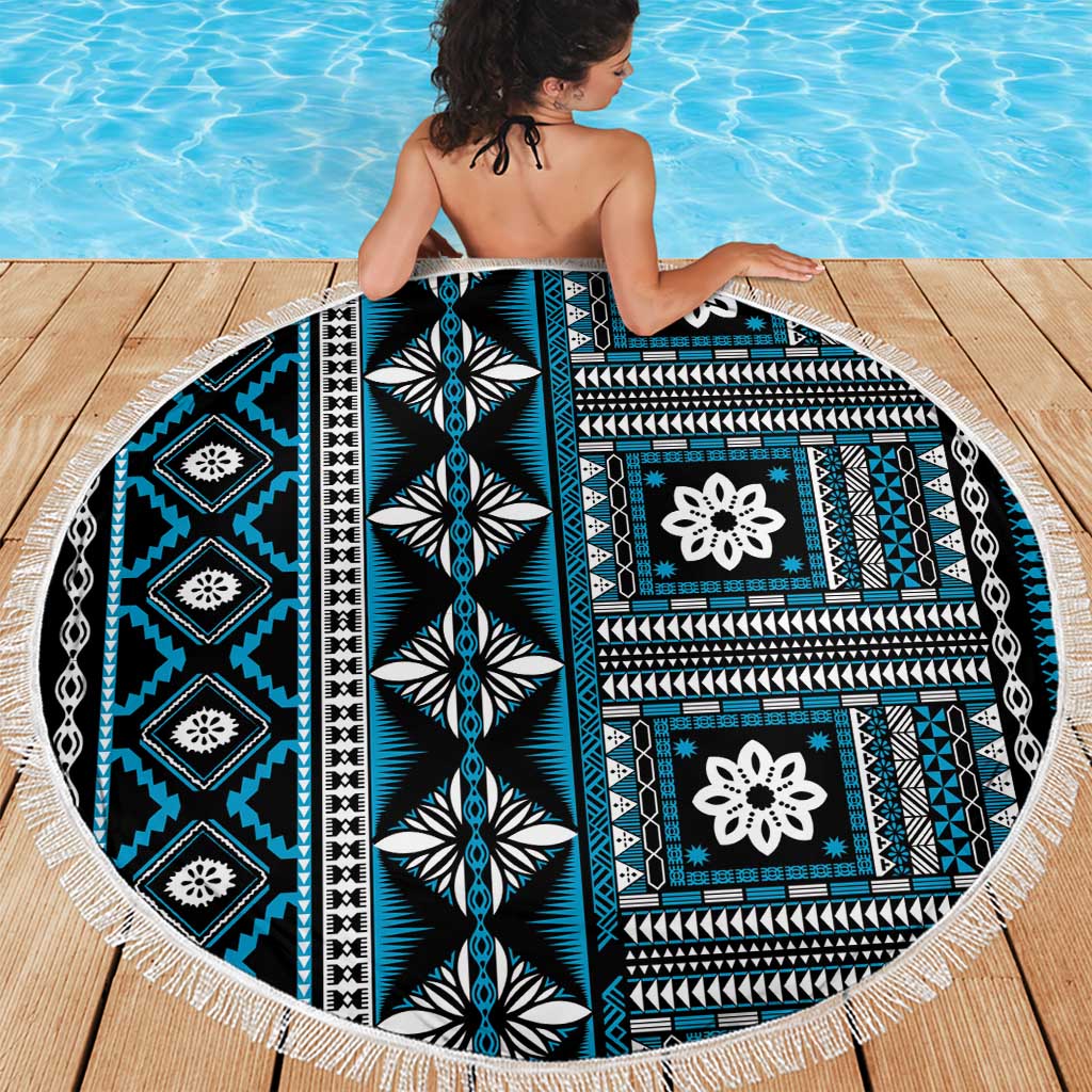 Fiji Masi Tapa Pattern Blue Beach Blanket LT01 - Polynesian Pride