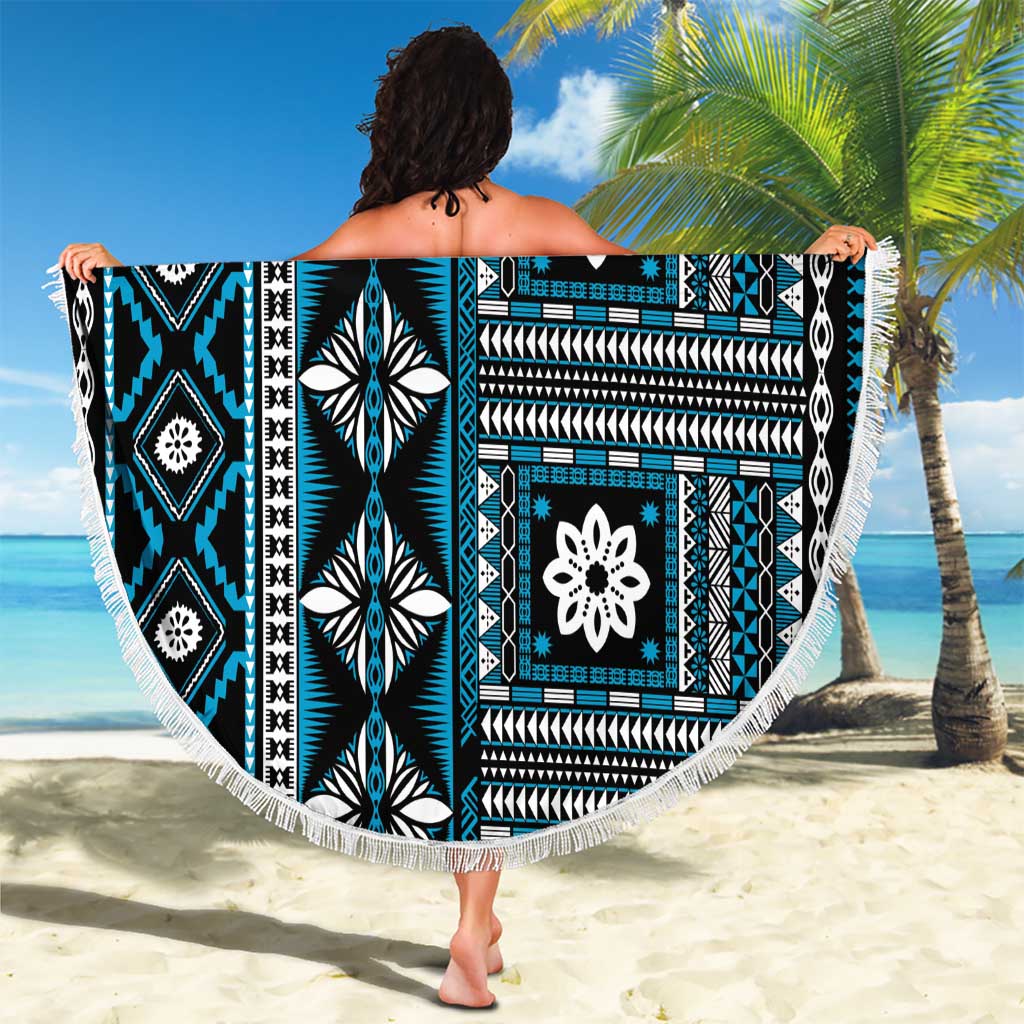 Fiji Masi Tapa Pattern Blue Beach Blanket LT01 - Polynesian Pride
