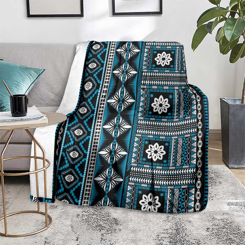 Fiji Masi Tapa Pattern Blue Blanket - Polynesian Pride