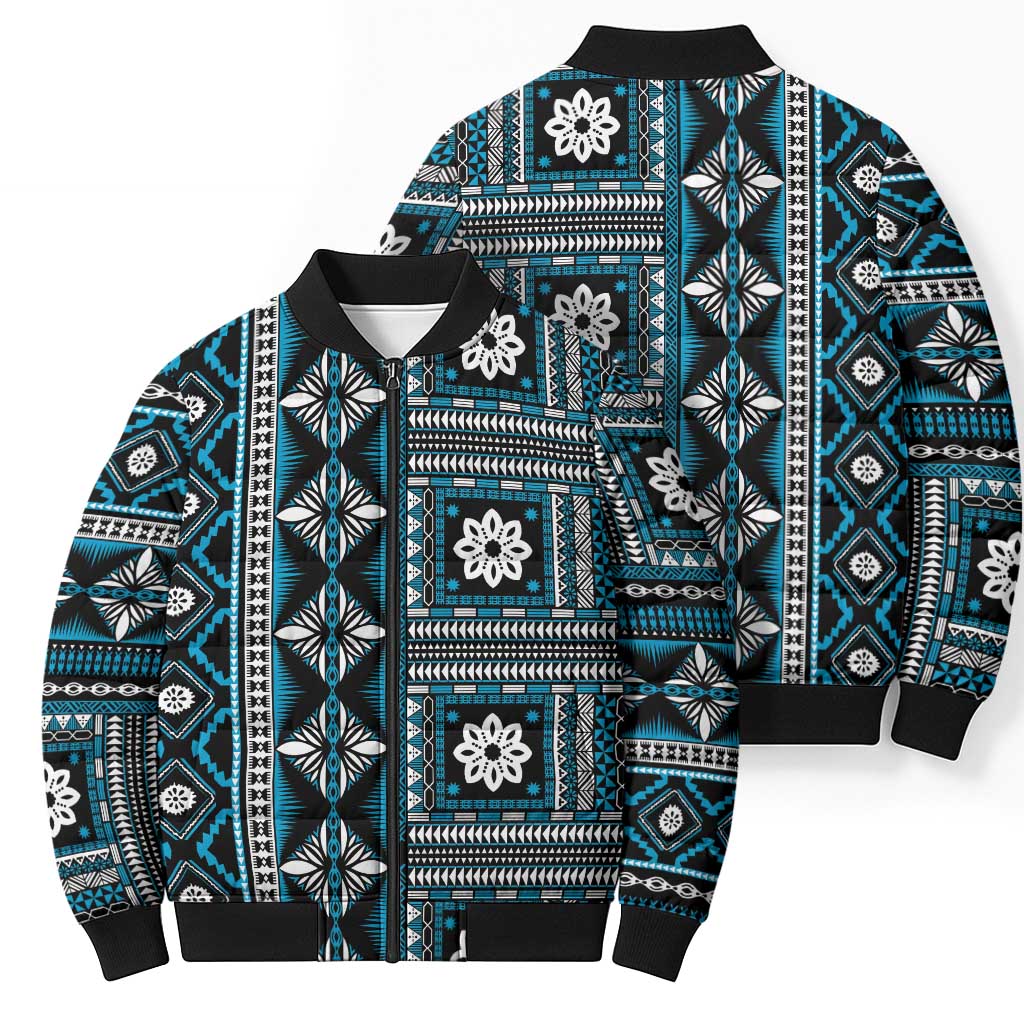 Fiji Masi Tapa Pattern Blue Bomber Puffer Jacket - Polynesian Pride