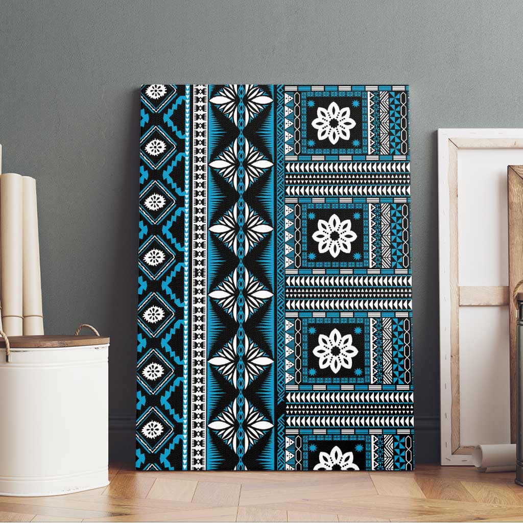Fiji Masi Tapa Pattern Blue Canvas Wall Art - Polynesian Pride