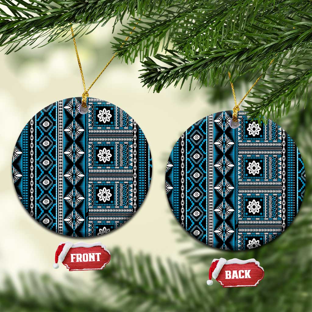 Fiji Masi Tapa Pattern Blue Ceramic Ornament LT01 Circle Blue - Polynesian Pride