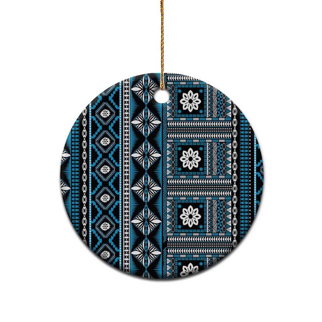 Fiji Masi Tapa Pattern Blue Ceramic Ornament LT01 - Polynesian Pride