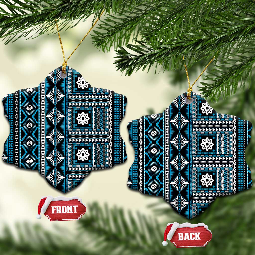 Fiji Masi Tapa Pattern Blue Ceramic Ornament LT01 Snow Flake Blue - Polynesian Pride