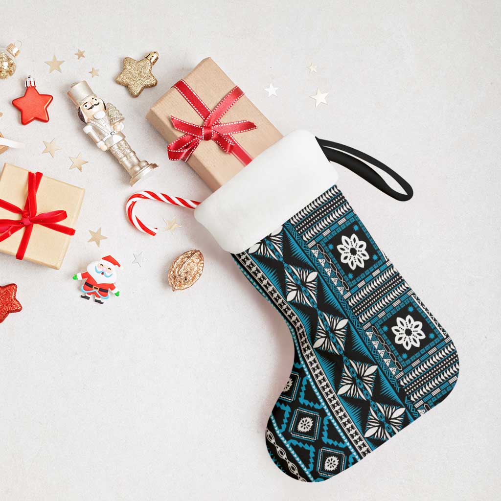 Fiji Masi Tapa Pattern Blue Christmas Stocking LT01 - Polynesian Pride