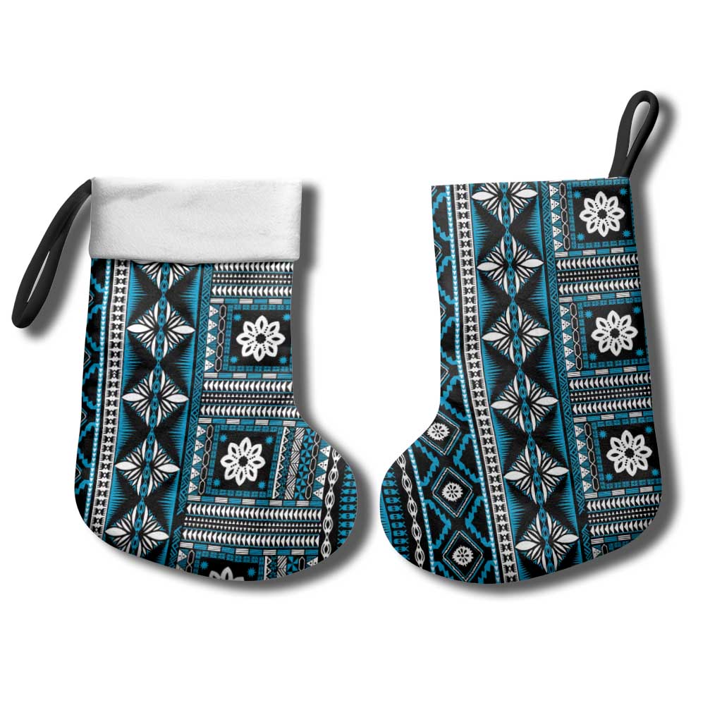 Fiji Masi Tapa Pattern Blue Christmas Stocking LT01 - Polynesian Pride
