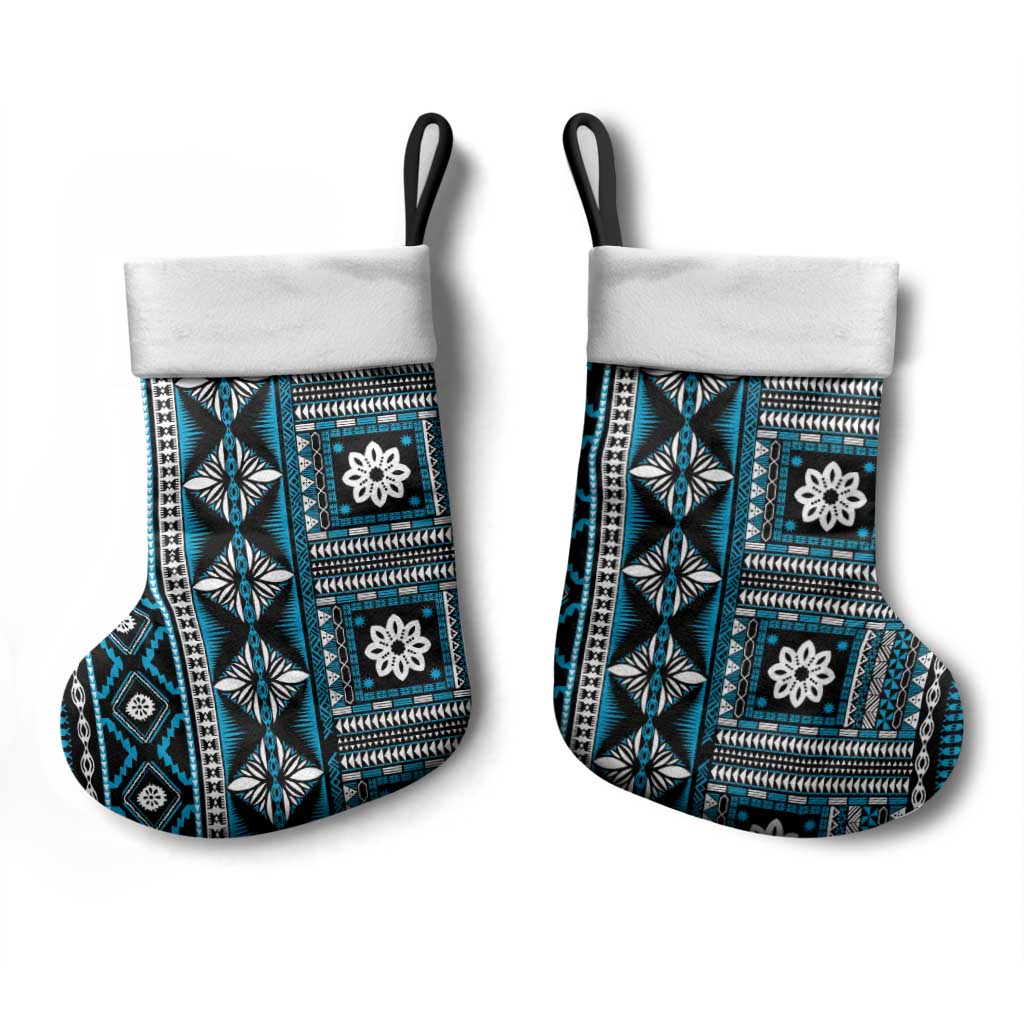 Fiji Masi Tapa Pattern Blue Christmas Stocking LT01 - Polynesian Pride