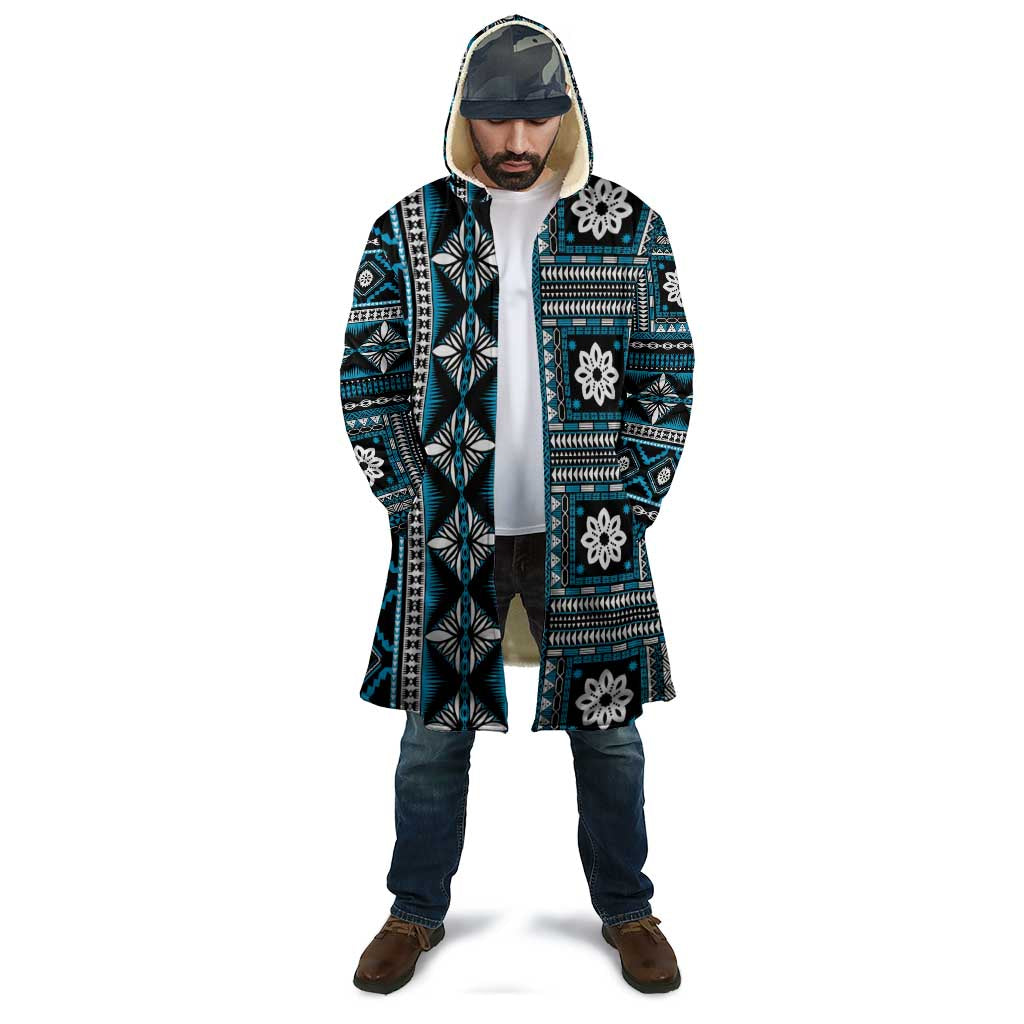 Fiji Masi Tapa Pattern Blue Cloak - Polynesian Pride