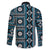 Fiji Masi Tapa Pattern Blue Family Matching Off The Shoulder Long Sleeve Dress and Hawaiian Shirt - Polynesian Pride
