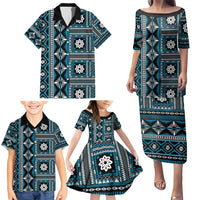 Fiji Masi Tapa Pattern Blue Family Matching Puletasi and Hawaiian Shirt - Polynesian Pride