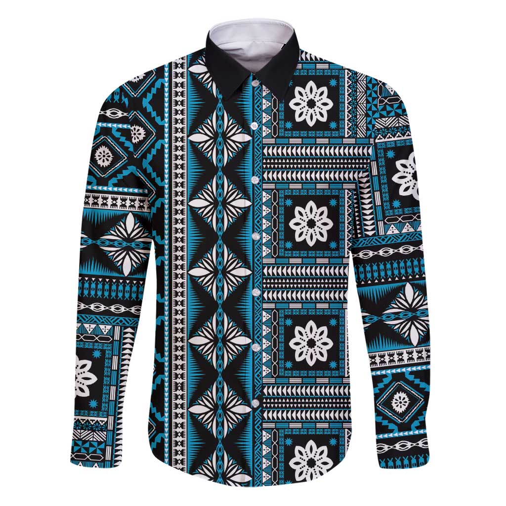 Fiji Masi Tapa Pattern Blue Family Matching Puletasi and Hawaiian Shirt - Polynesian Pride