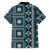Fiji Masi Tapa Pattern Blue Family Matching Short Sleeve Bodycon Dress and Hawaiian Shirt - Polynesian Pride