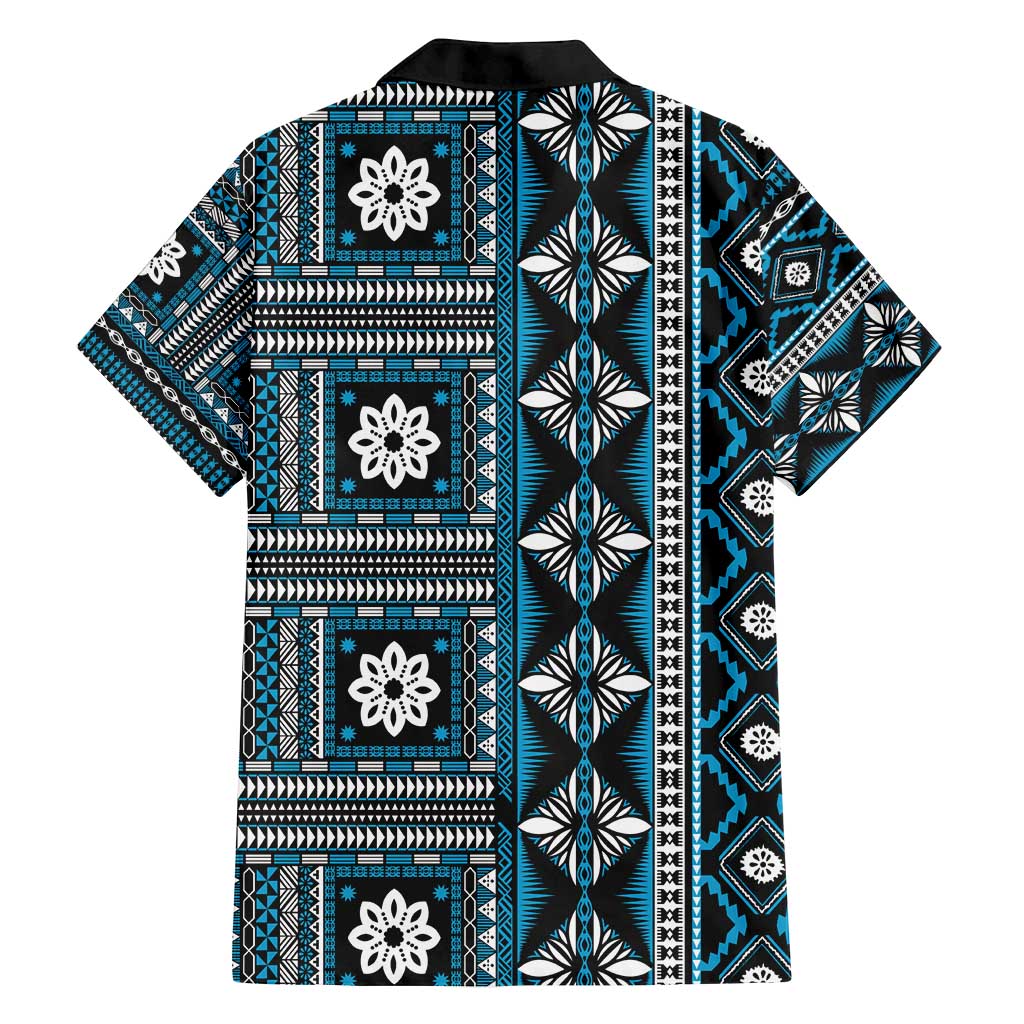 Fiji Masi Tapa Pattern Blue Family Matching Summer Maxi Dress and Hawaiian Shirt - Polynesian Pride
