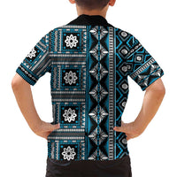 Fiji Masi Tapa Pattern Blue Family Matching Tank Maxi Dress and Hawaiian Shirt - Polynesian Pride