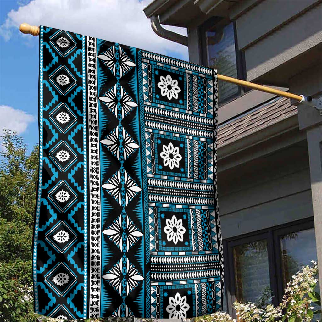 Fiji Masi Tapa Pattern Blue Garden Flag - Polynesian Pride