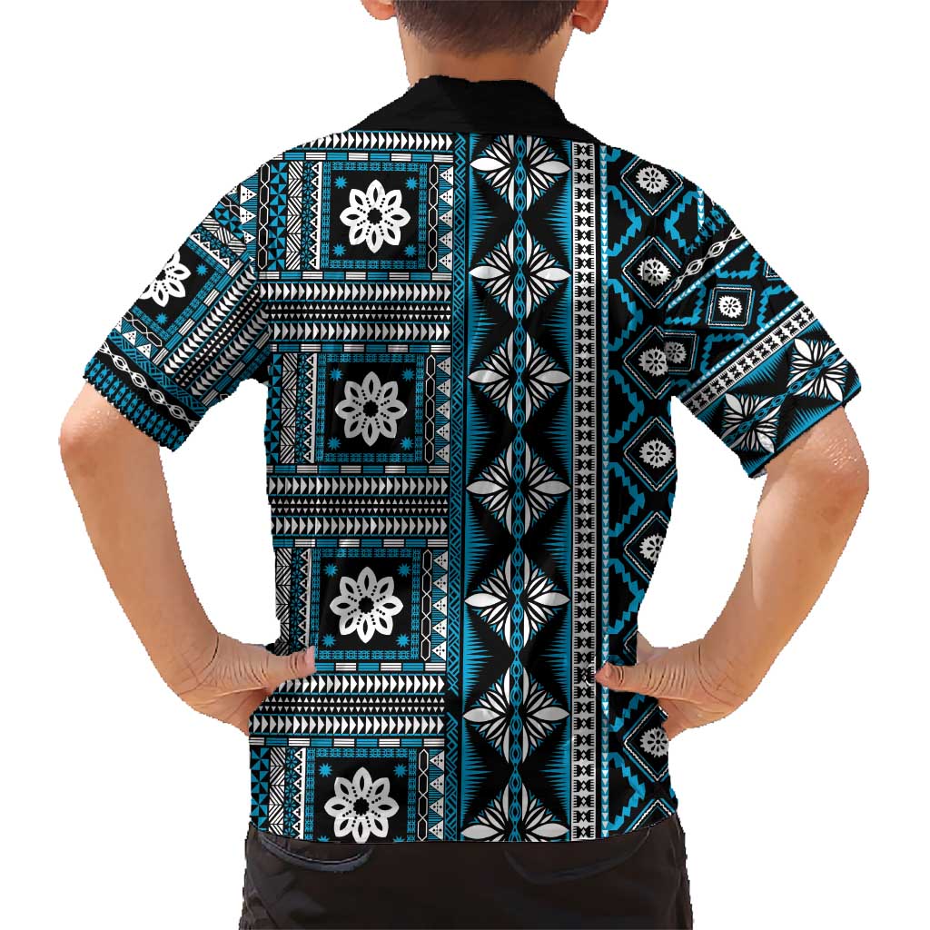 Fiji Masi Tapa Pattern Blue Hawaiian Shirt - Polynesian Pride
