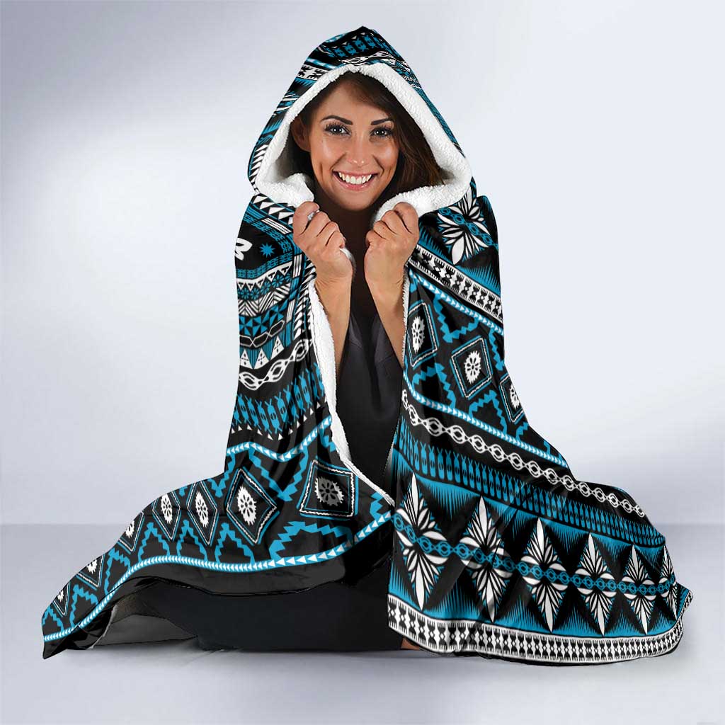Fiji Masi Tapa Pattern Blue Hooded Blanket - Polynesian Pride