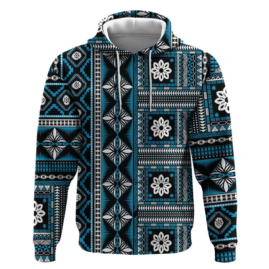 Fiji Masi Tapa Pattern Blue Hoodie - Polynesian Pride