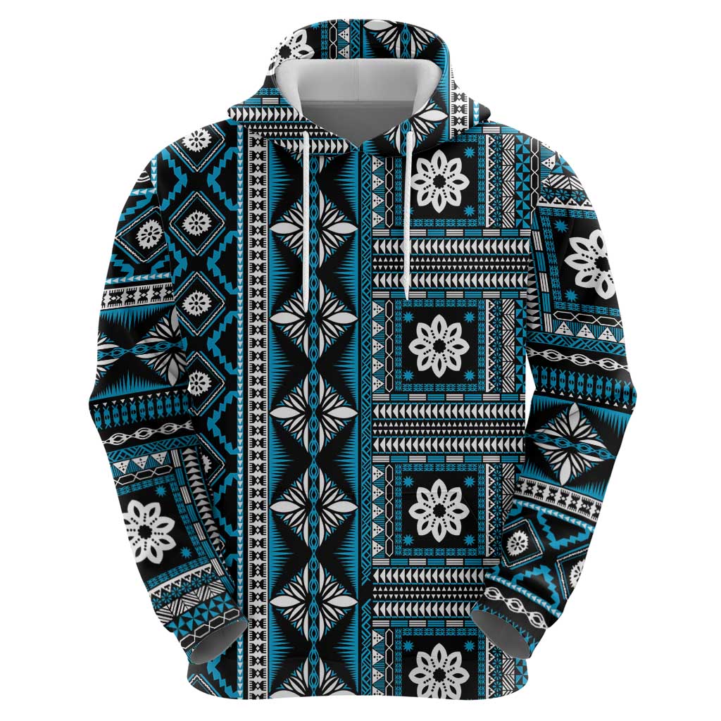 Fiji Masi Tapa Pattern Blue Hoodie - Polynesian Pride
