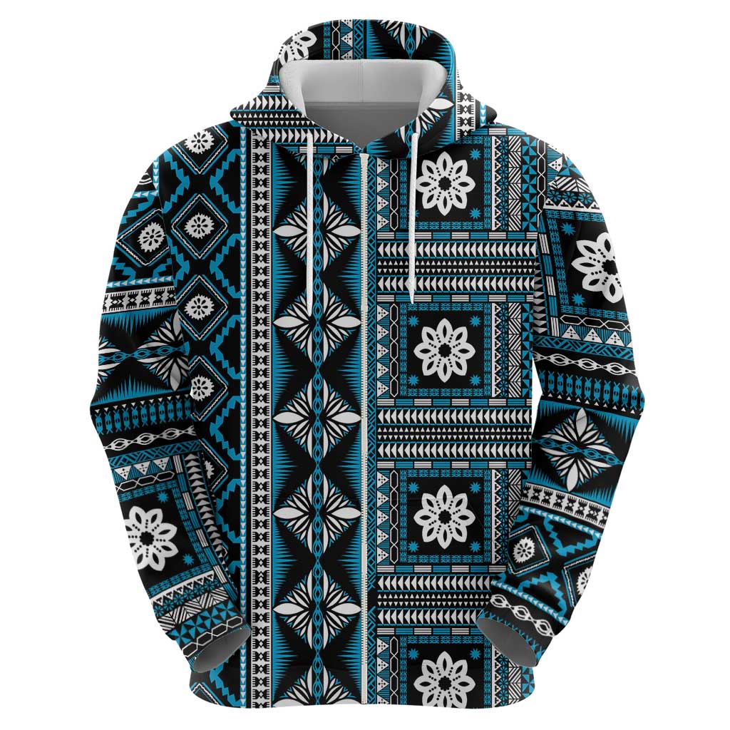 Fiji Masi Tapa Pattern Blue Hoodie - Polynesian Pride