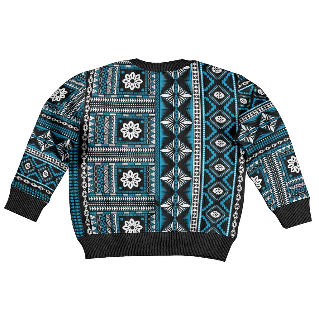 Fiji Masi Tapa Pattern Blue Kid Ugly Christmas Sweater - Polynesian Pride