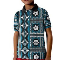 Fiji Masi Tapa Pattern Blue Kid Polo Shirt - Polynesian Pride