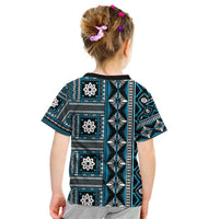Fiji Masi Tapa Pattern Blue Kid T Shirt - Polynesian Pride