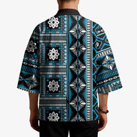 Fiji Masi Tapa Pattern Blue Kimono - Polynesian Pride