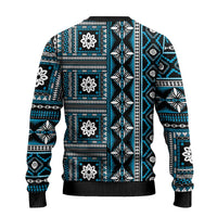 Fiji Masi Tapa Pattern Blue Ugly Christmas Sweater - Polynesian Pride