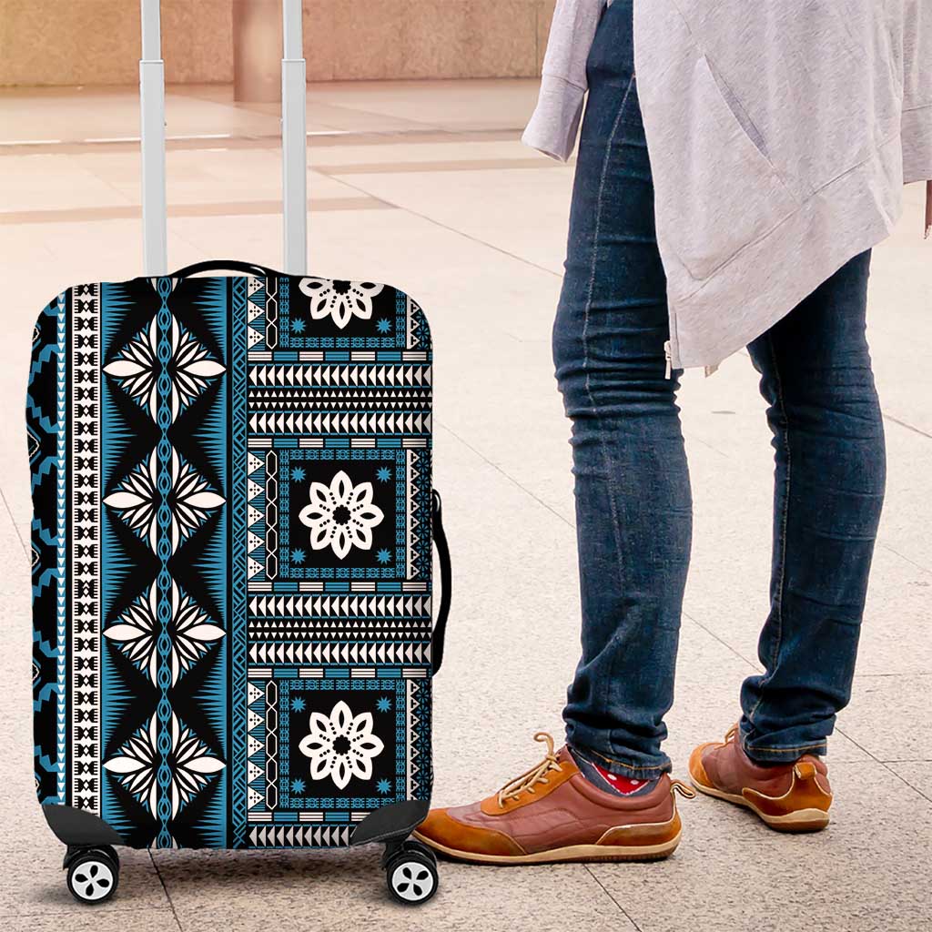 Fiji Masi Tapa Pattern Blue Luggage Cover LT01 Blue - Polynesian Pride