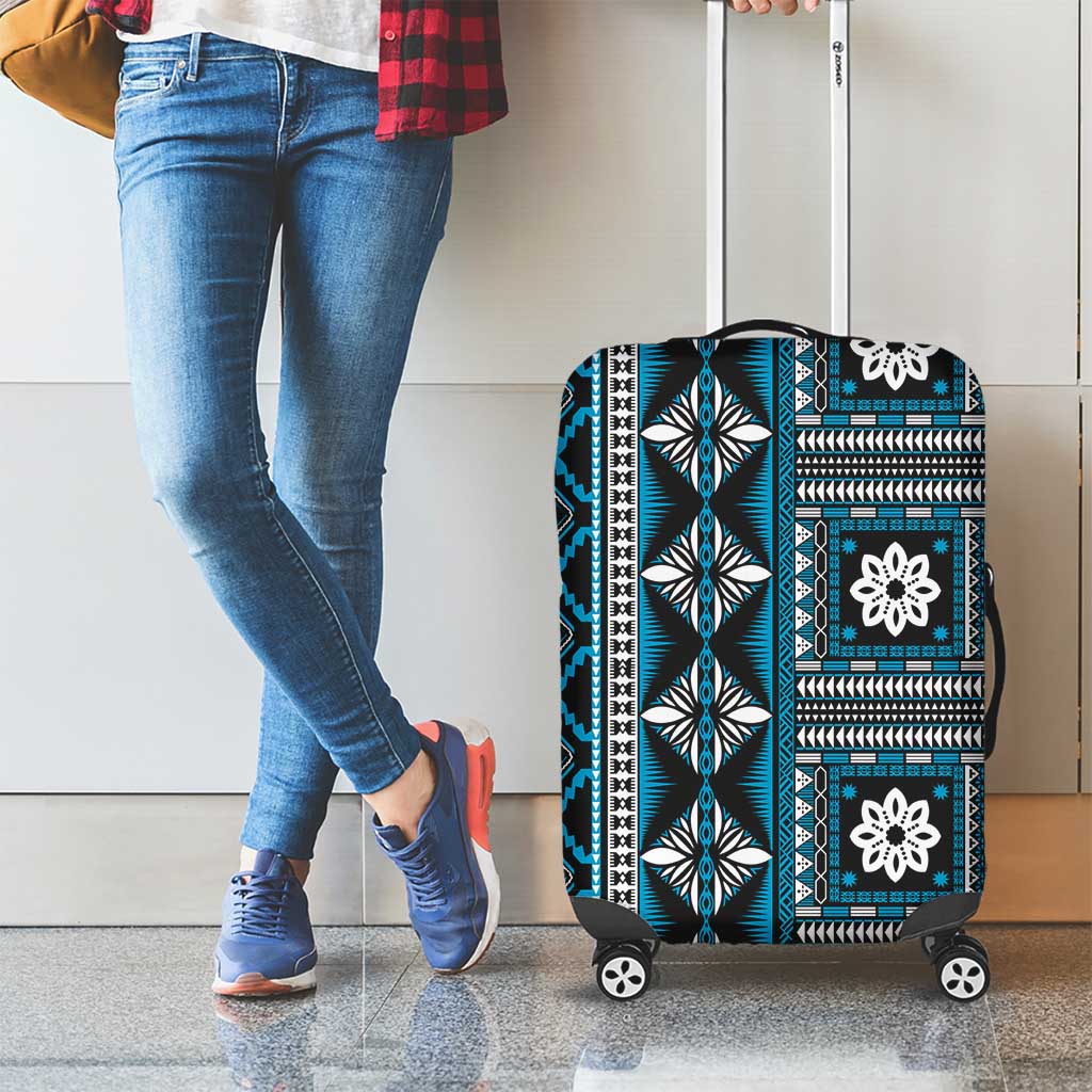 Fiji Masi Tapa Pattern Blue Luggage Cover LT01 - Polynesian Pride