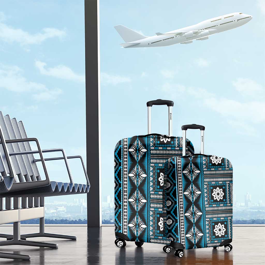 Fiji Masi Tapa Pattern Blue Luggage Cover LT01 - Polynesian Pride