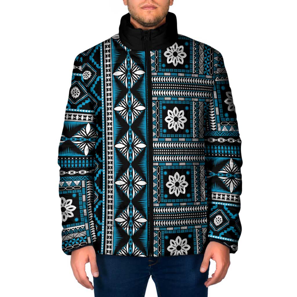 Fiji Masi Tapa Pattern Blue Padded Jacket - Polynesian Pride