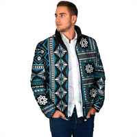 Fiji Masi Tapa Pattern Blue Padded Jacket - Polynesian Pride