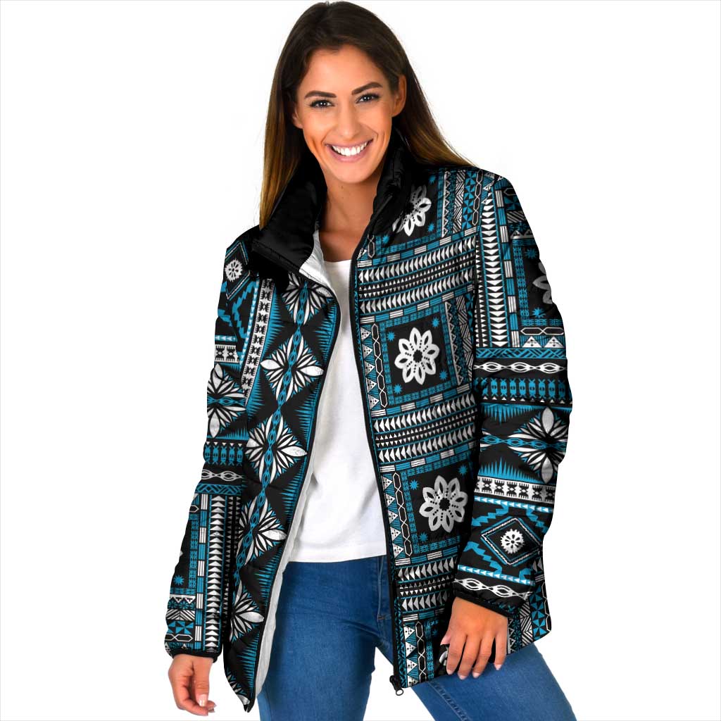 Fiji Masi Tapa Pattern Blue Padded Jacket - Polynesian Pride