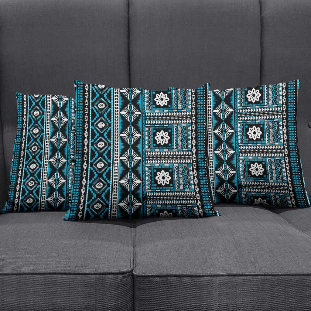Fiji Masi Tapa Pattern Blue Pillow Cover LT01 - Polynesian Pride