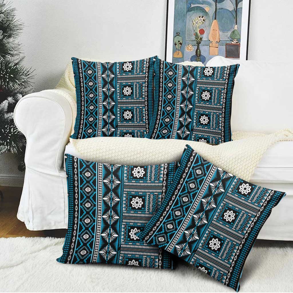 Fiji Masi Tapa Pattern Blue Pillow Cover LT01 - Polynesian Pride